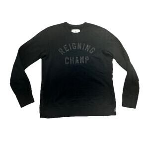 Reigning Champ Pullover Sweater Size Medium Black Crewneck Spellout Logo Casual